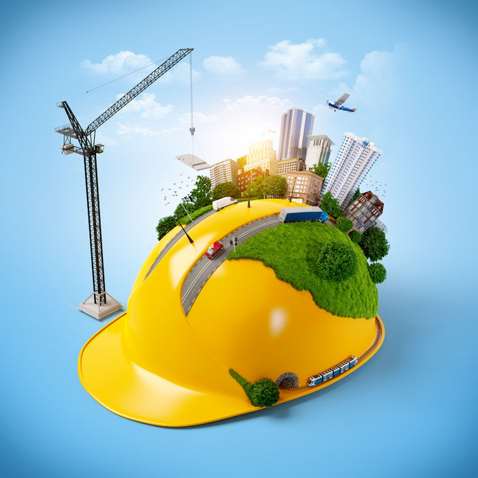 city on the construction safety helmet.